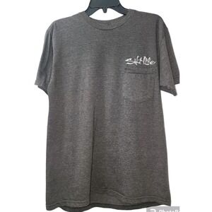 Salt Life Fishing T-Shirt Hook‎ Line Sinker Graphic Pocket Tee Gray